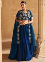 Premium Chinnon Silk Aqua Blue Party Wear Hand Work Readymade Lehenga Choli